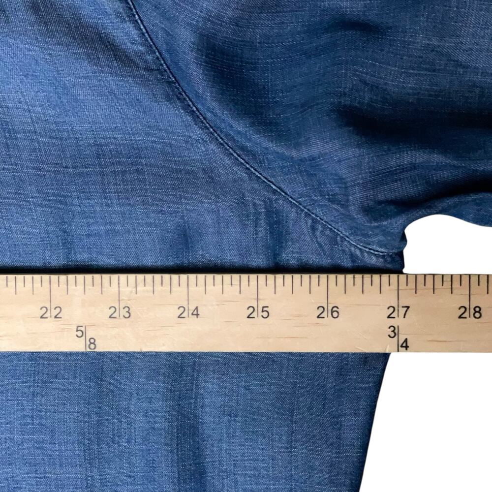 Chico's Long Denim Button Down Shirt Size XXL Blue Welkin Wash Chambray Casual - Picture 5 of 6